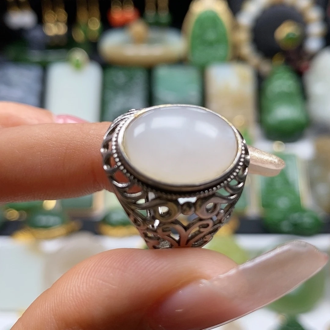 和田玉颈饰银S925镶嵌