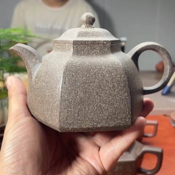 茶壶紫砂六方宫灯，手磨料（段泥）