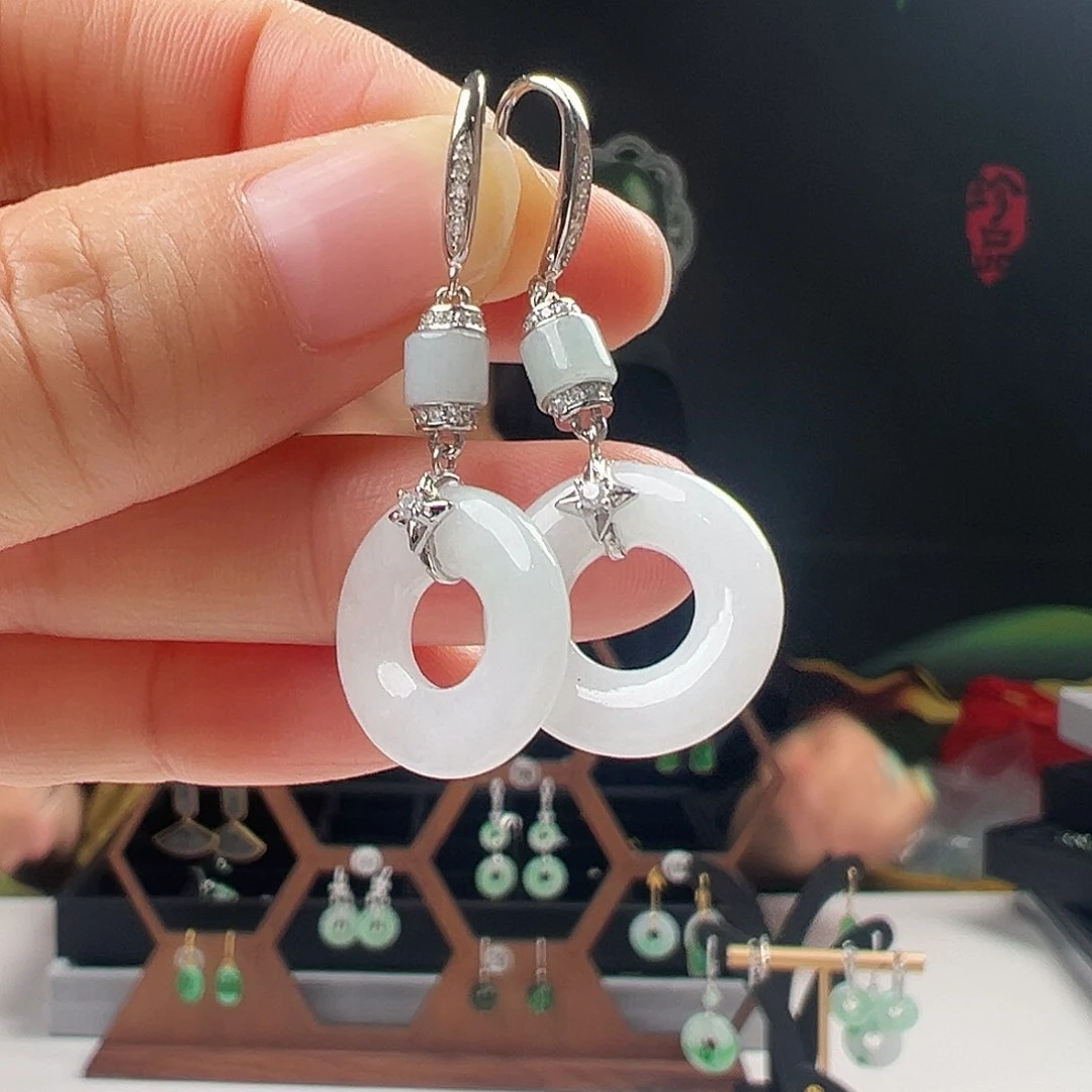 银S925镶嵌翡翠耳饰