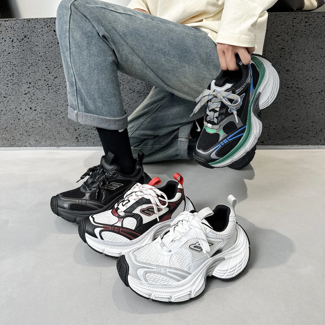 欧洲站情侣款2025新款巴黎老爹鞋女10XL增高厚底鞋拼色休闲运动鞋