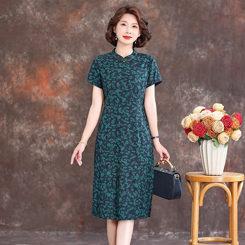 齐黛品牌真丝桑蚕丝连衣裙2025新款新中式改良旗袍裙妈妈中长裙子
