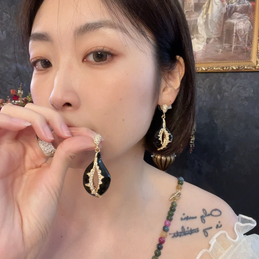 黄铜珐琅925银耳饰