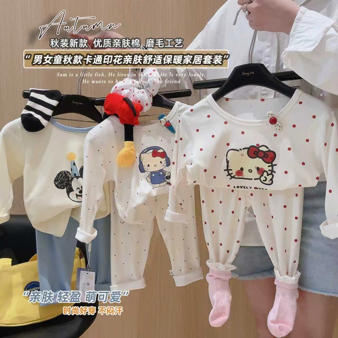 【10A抗菌】儿童亲肤秋冬季保暖套装无骨男女童卡通秋衣秋裤家居服