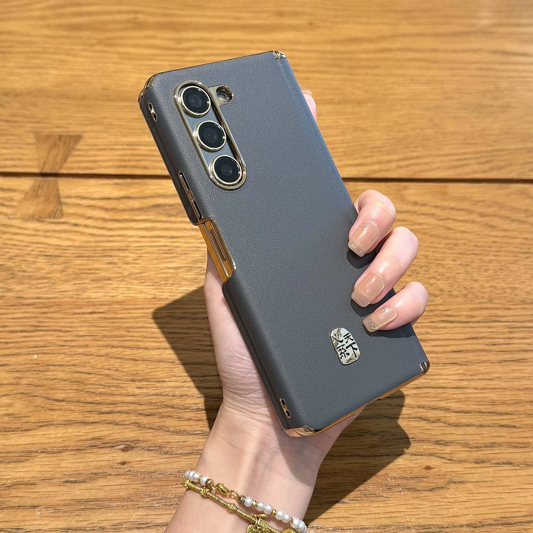 新款双中轴保护适用三星ZFold5手机壳W24高档Fold5心系天下标后壳