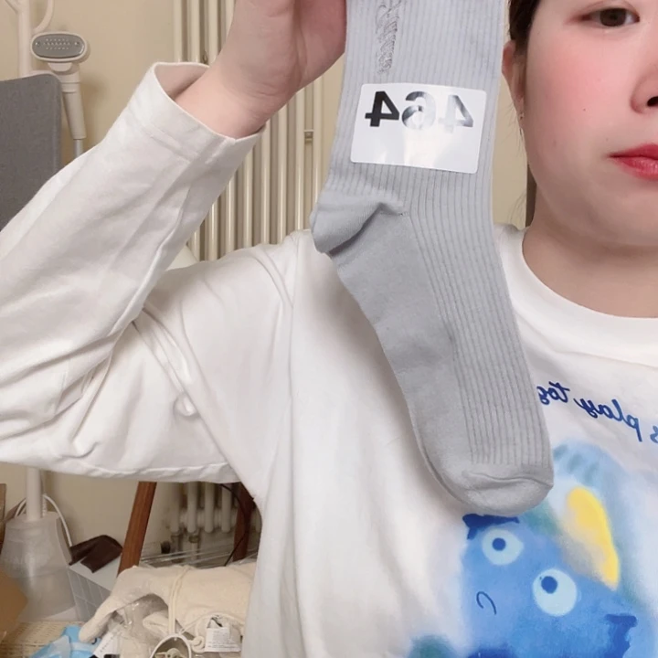 三醋酯纤维多叶草灰色刺绣logo 孤品袜子464
