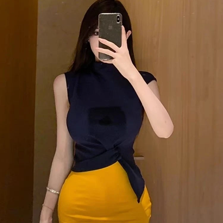 微胖设计感收腰圆领正肩上衣女春夏季御姐风高腰显瘦包臀半裙套装