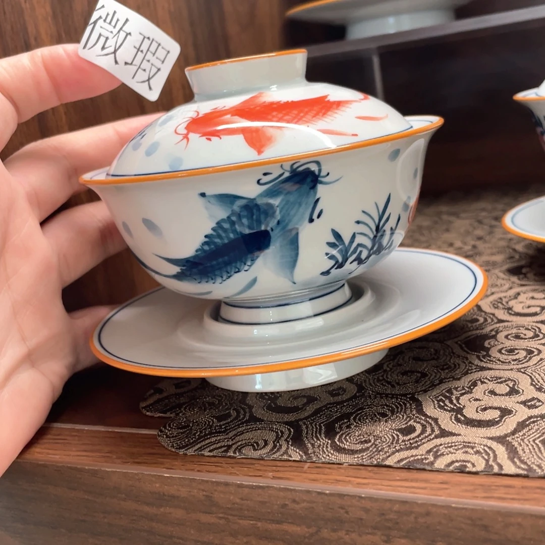 釉下手绘茶具微瑕
