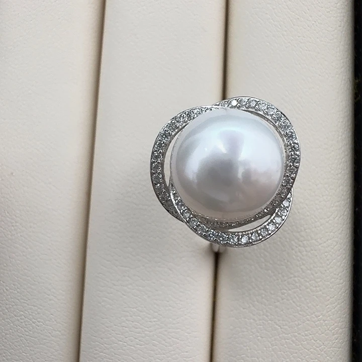 戒指银S925镶嵌淡水珍珠