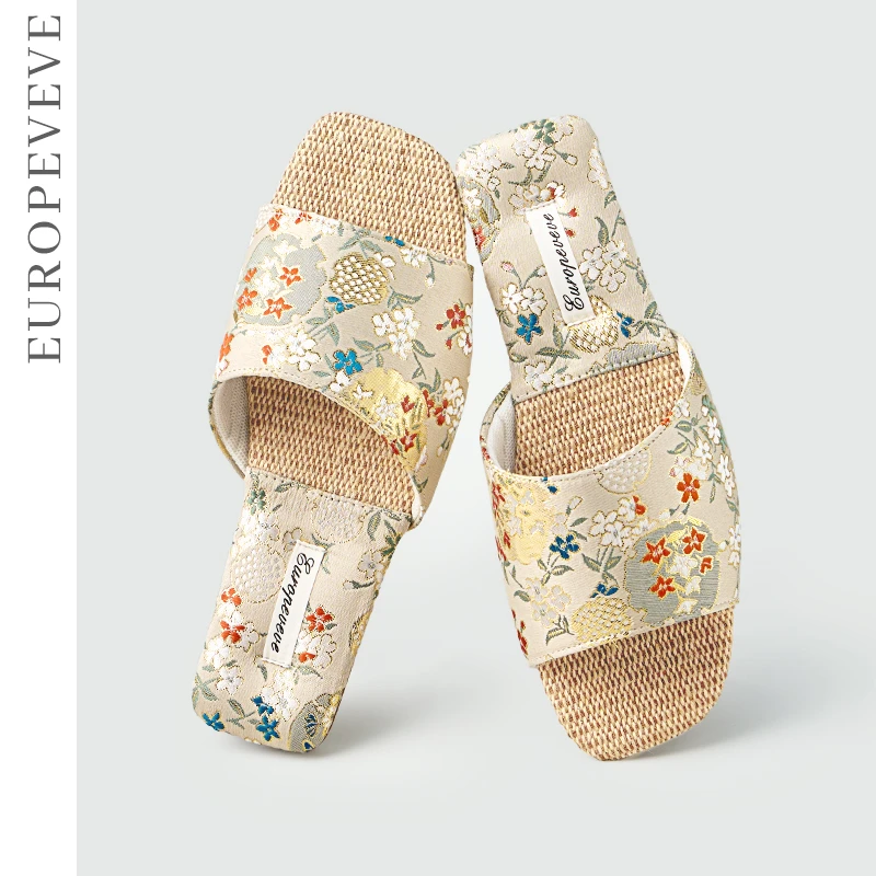 新中式国风刺绣高级感女春夏四季家居用防滑牛筋底开口亚麻凉拖鞋