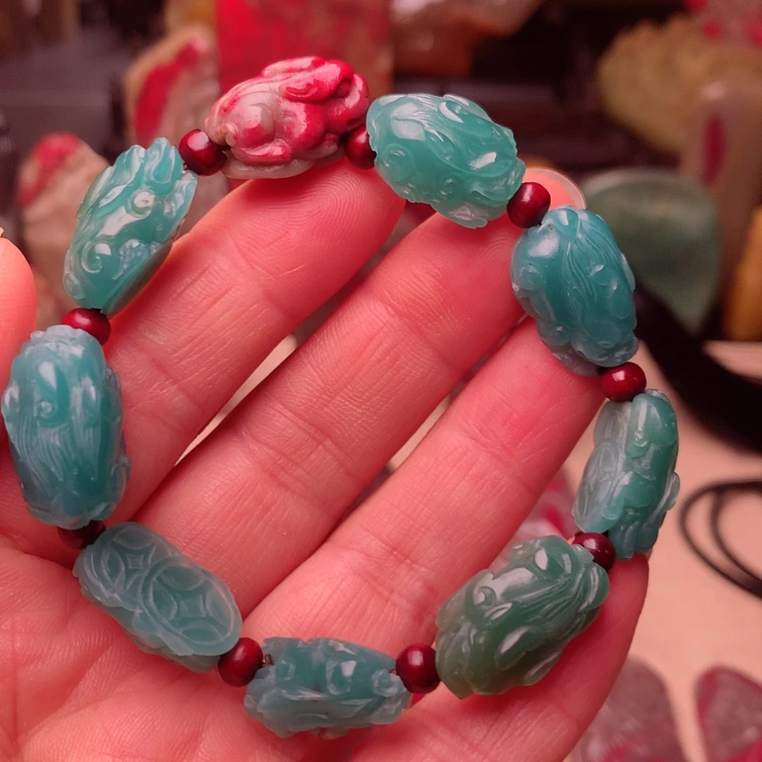 四川石雅安绿貔貅手串