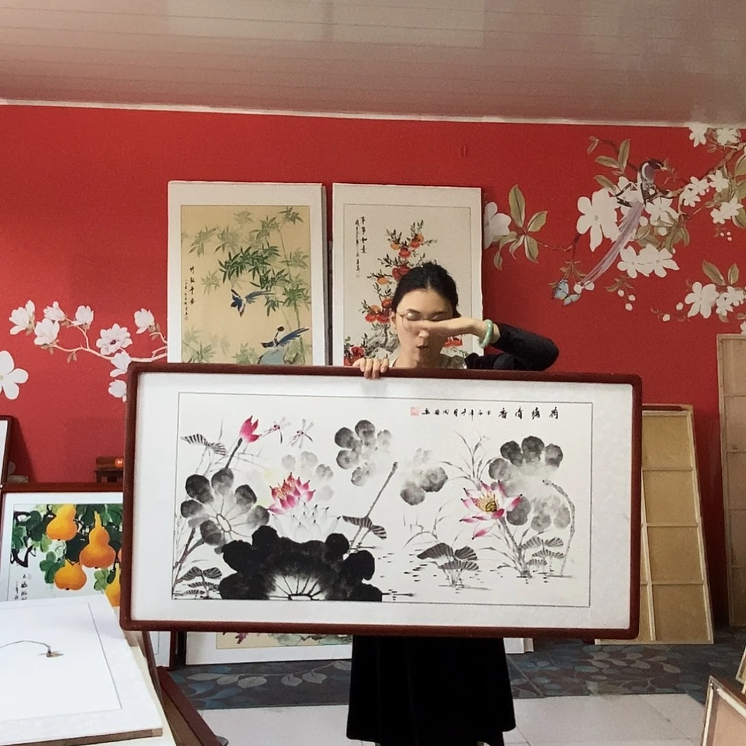 国画手写手绘带框包邮国画作品62✖️122