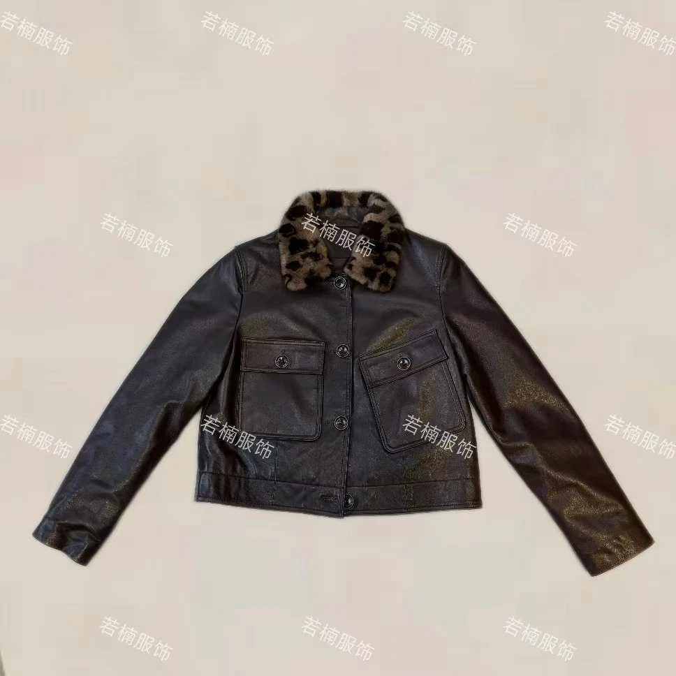 【若楠服饰】时尚豹纹领水貂毛加厚皮衣外套-99636