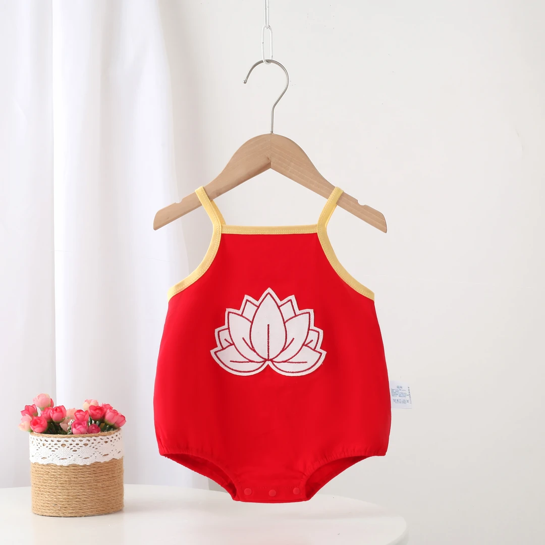 莲花吊带夏季款包屁衣儿童婴儿幼儿宝宝新生儿红色满月