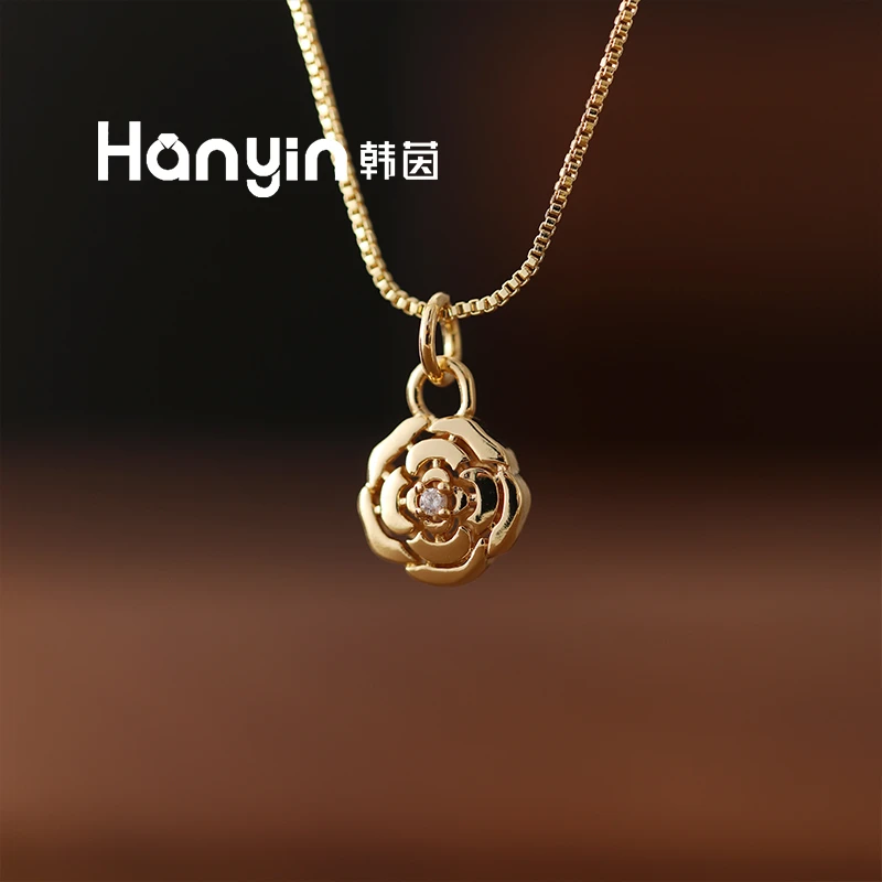 铜合金项链 小香风山茶花吊坠时尚气质百搭项链AAA