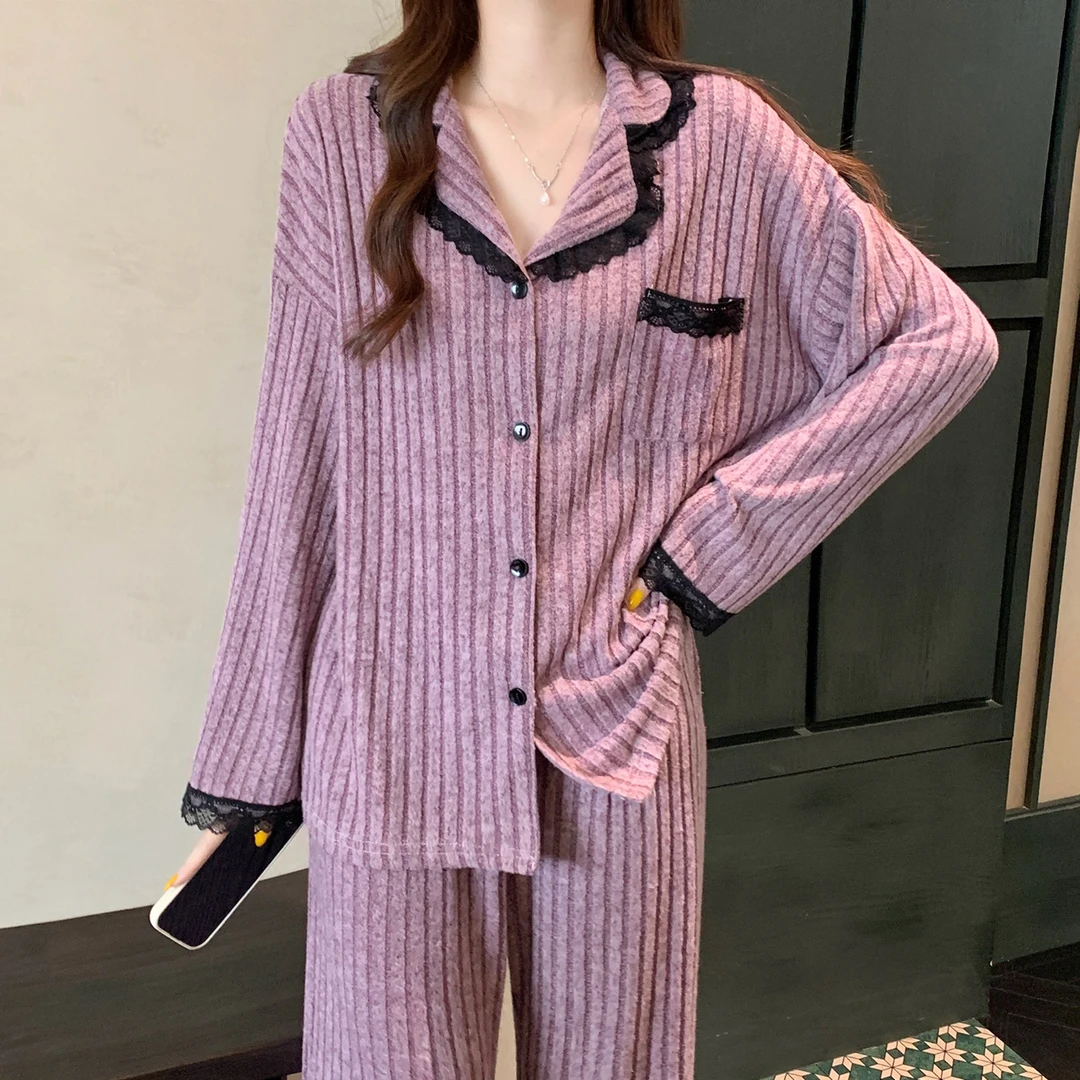 蕾丝睡衣女款春秋冬季爆款2025新款高级感轻奢风女士外出漂亮紫色