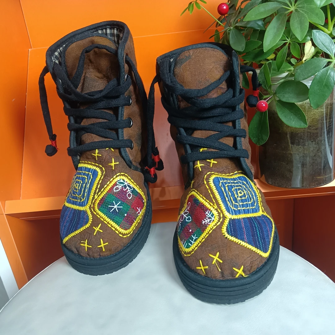 【莫兰迪-高帮15公分棉花系带款】手工布鞋棉鞋千层底布鞋民族风