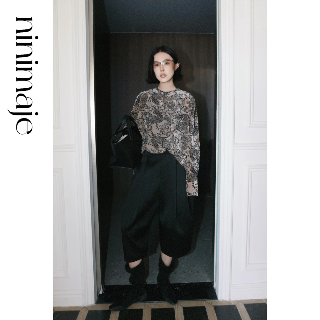 NanBeiBei 原创设计款高级宽松中古丝绒腰果花T 5848