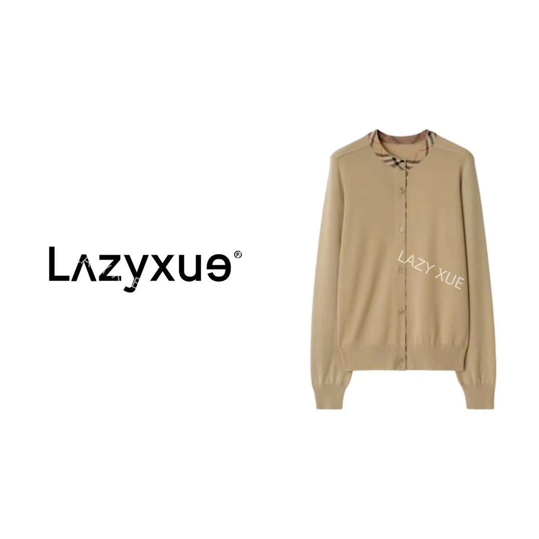 LAZYXUE薛懒懒/"维多利亚"100羊毛经典领口格纹毛针织开衫 11580