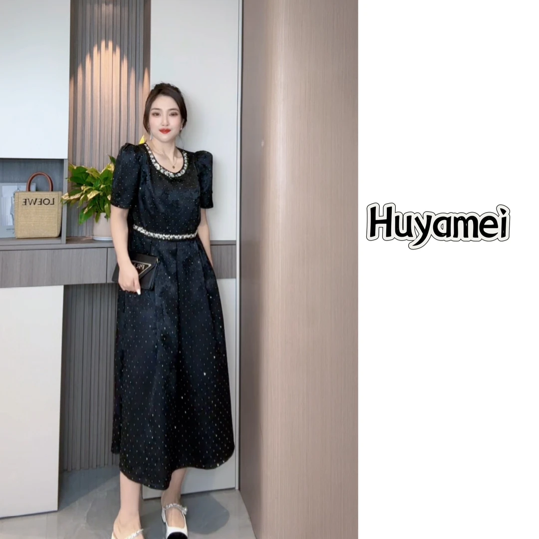 收腰亮片连衣裙法式小香风气质显瘦小黑裙轻奢礼服