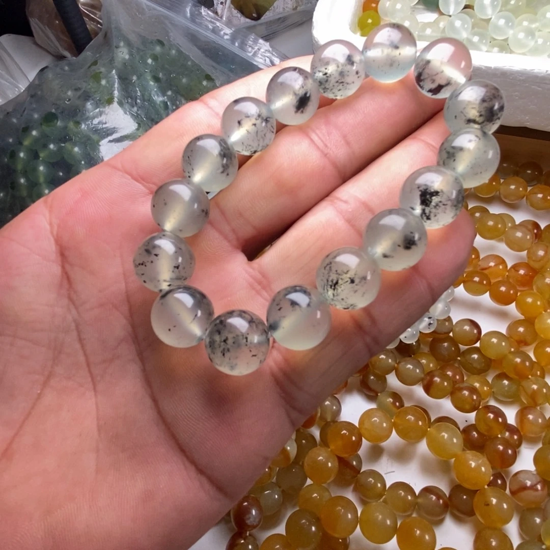 未镶嵌蛇纹石玉手链精品水墨卡14手串