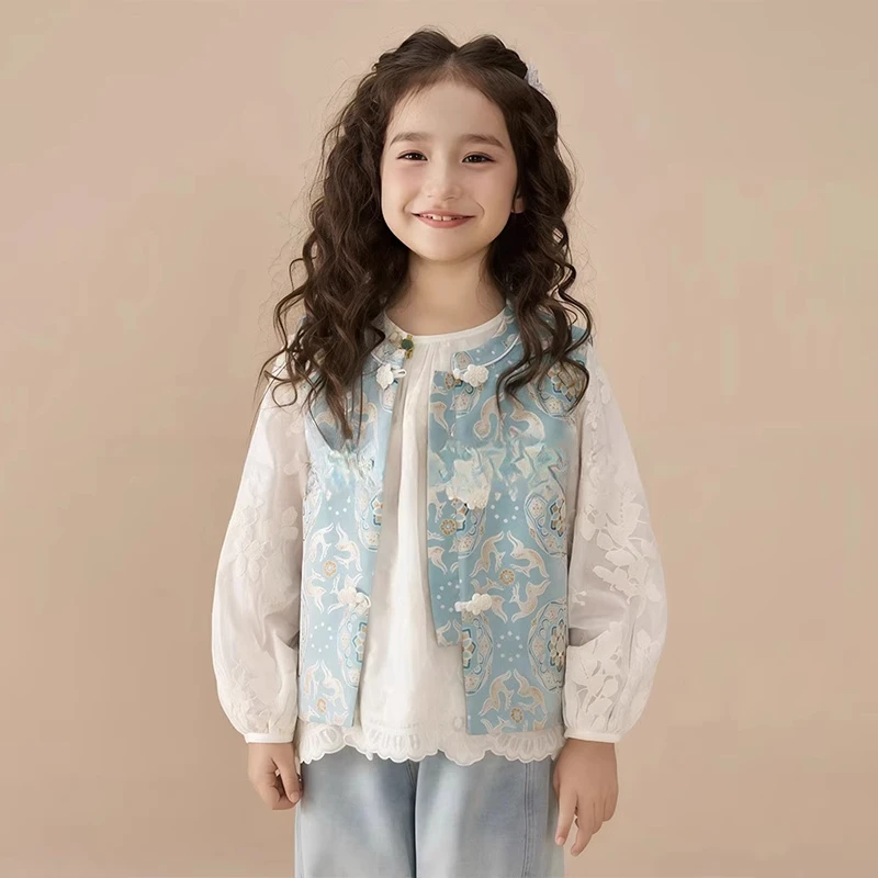 女童国风套装春秋季2025新款洋气儿童新中式马甲女孩春装打底衫