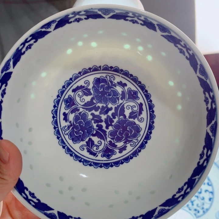 青花玲珑7寸面碗牡丹花
