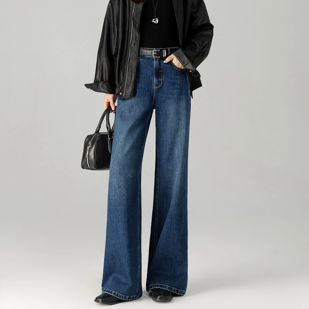 微喇牛仔裤女2025新款复古高腰版型超好看的裤子阔腿宽松喇叭长裤