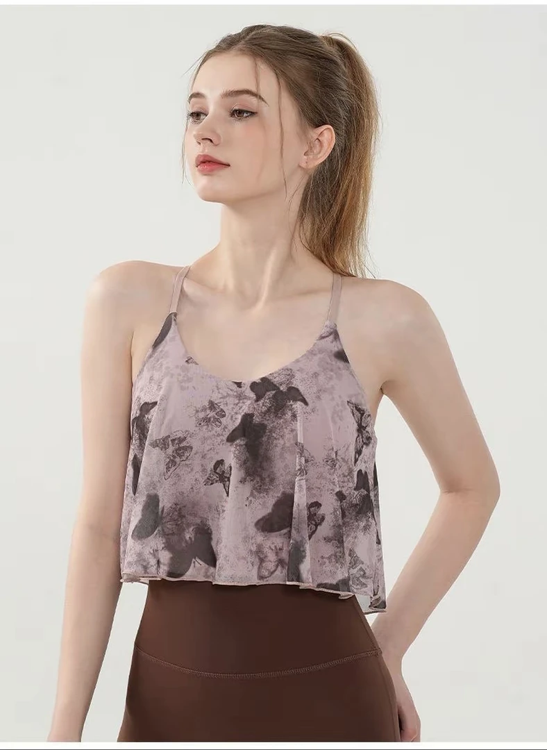 无袖带胸垫透气专业网纱吊带运动背心交叉美背健身瑜伽服跑步内衣