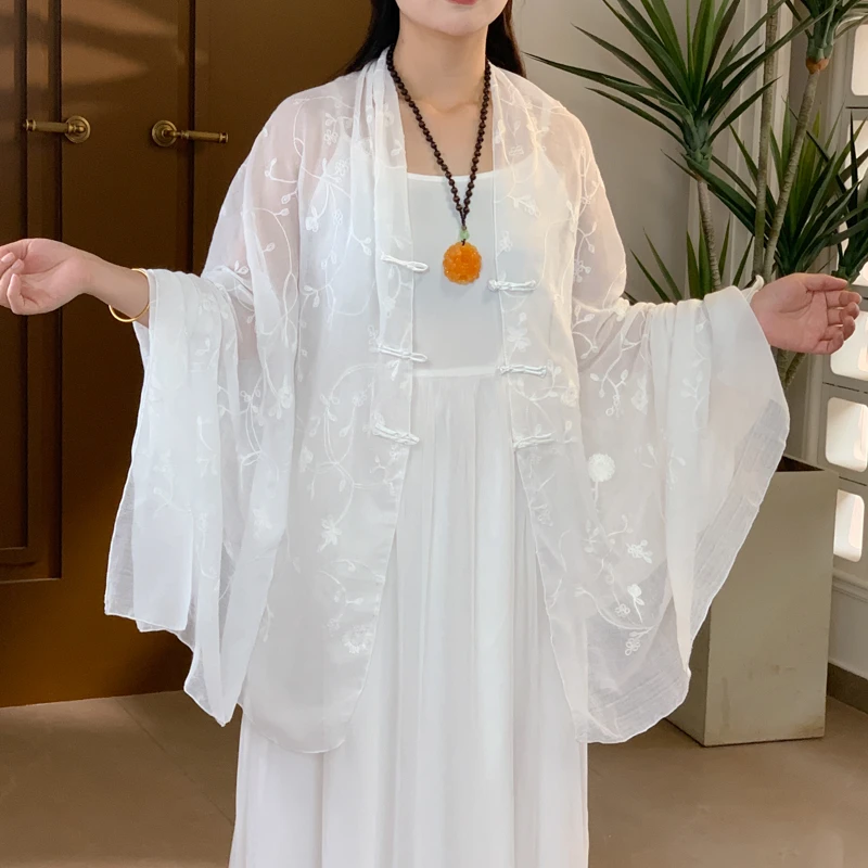 白色民族风刺绣沙漠新疆旅游穿搭防晒披肩女夏季海边度假丝巾纱巾