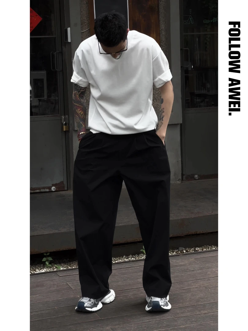 【AWEI】早秋新款透气凉感休闲裤复古高级感痞帅老钱风百搭直筒西裤