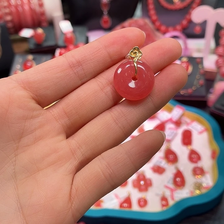 菱锰矿（红纹石）18K金镶嵌颈饰
