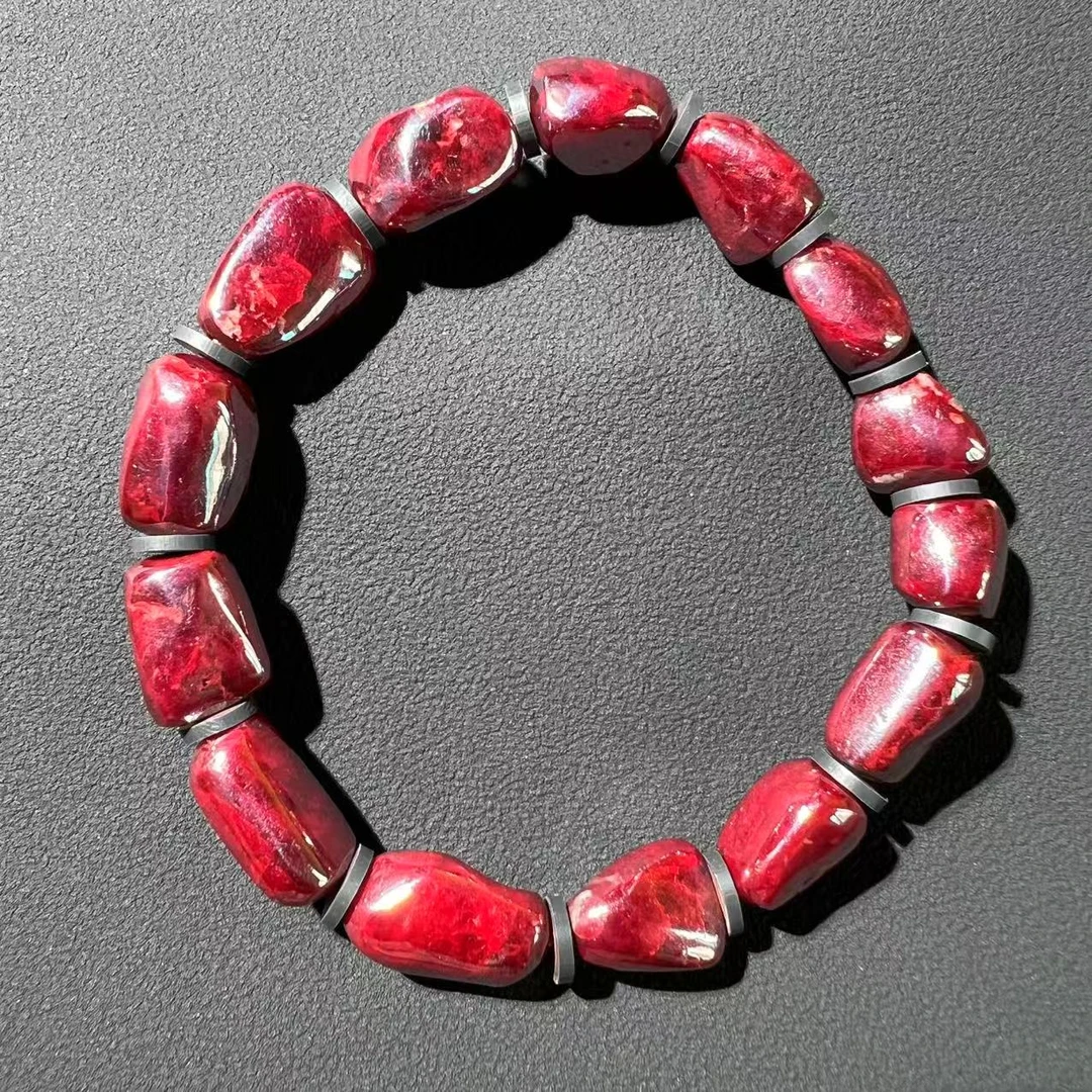 天然辰砂原矿随形万山红砂天然原切手串手链毕业级10-11mm68克