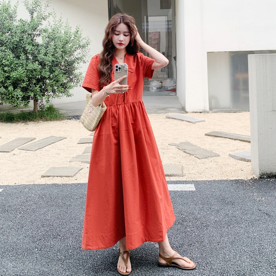 新中式国风连衣裙女夏季2025新款设计感高级感气质收腰显瘦长裙子