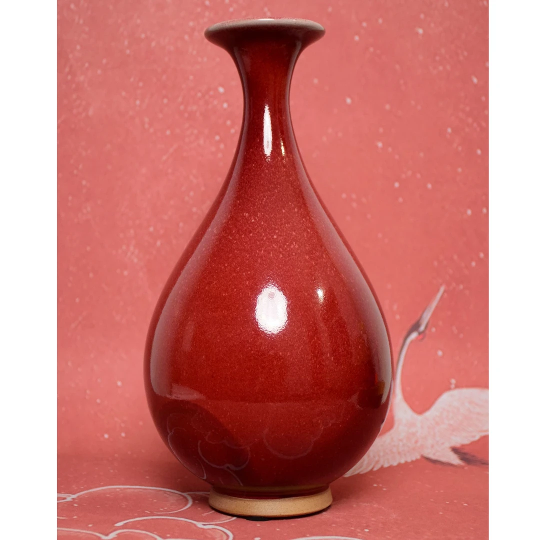 神后钧瓷家具摆件陶瓷瓷器中式高档精品漂亮钧窑红玉壶春花瓶礼盒