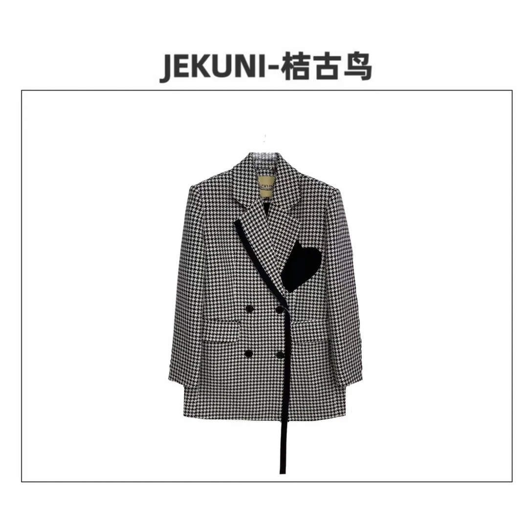 JEKUNI/桔古鸟【时尚都市】千鸟格高定轻奢时尚设计师西装外套