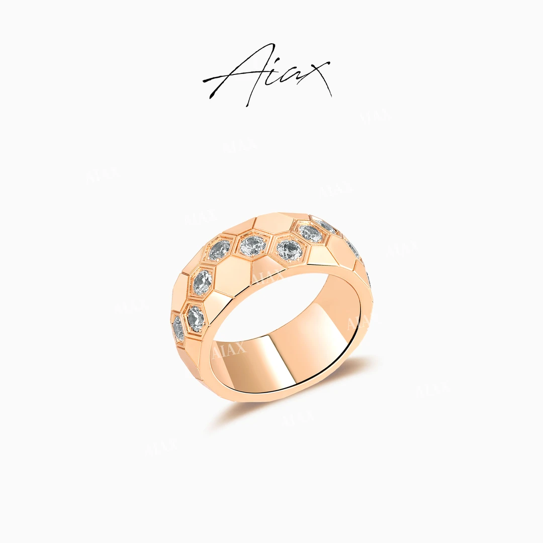 铜合金合成锆石戒指 AIAX 镀K金【蜂巢】轻奢小众简约戒指TSS7325
