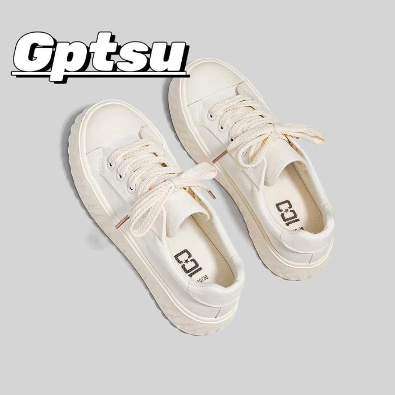 GPTSu秋季新款休闲百搭厚底帆布鞋女韩版学生小众设计感小白鞋女