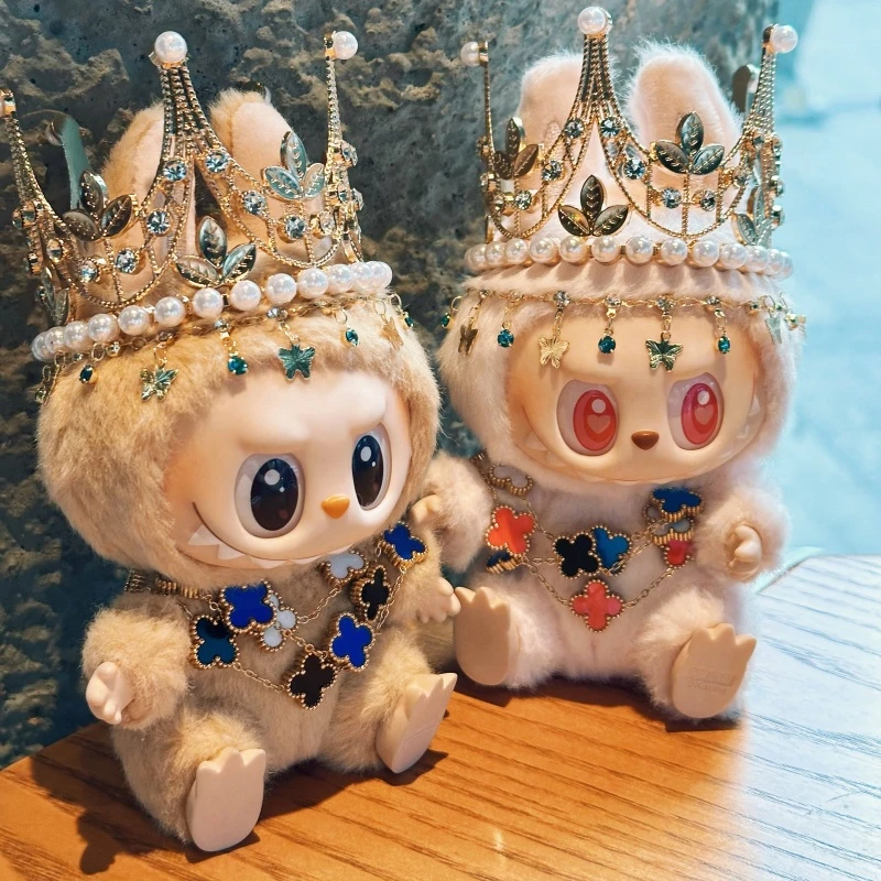 labubu皇冠项链配饰一二三代拉布布17厘米搪胶公仔项链装饰