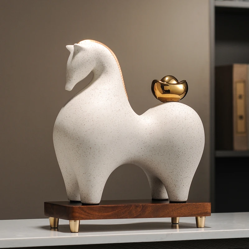 现代新中式高档客厅办公室酒柜装饰品马摆件马上有钱开业乔迁礼物