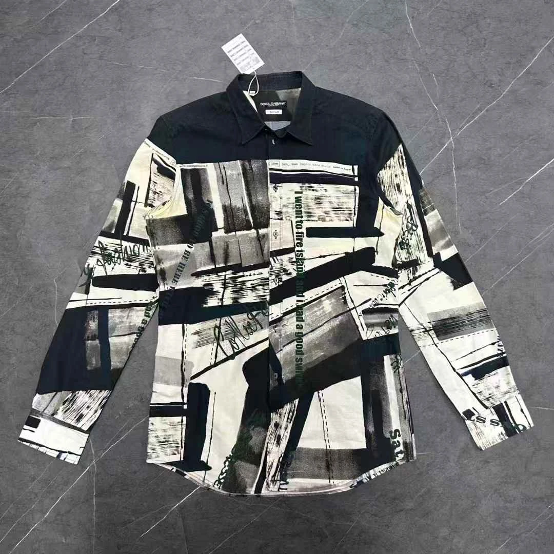 99新 MSGM 葡萄籽奢潮/报纸拼接衬衣长袖衬衫/40时尚