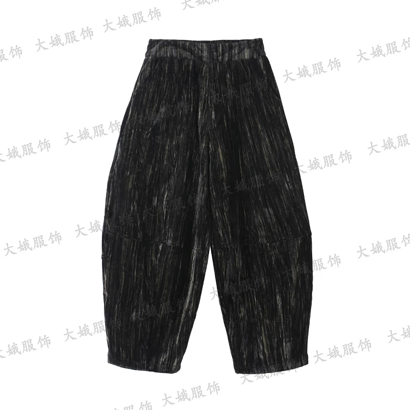 2025新款女士花苞裤真丝绒磨毛烫金立体剪裁气质时尚百搭款F-2458