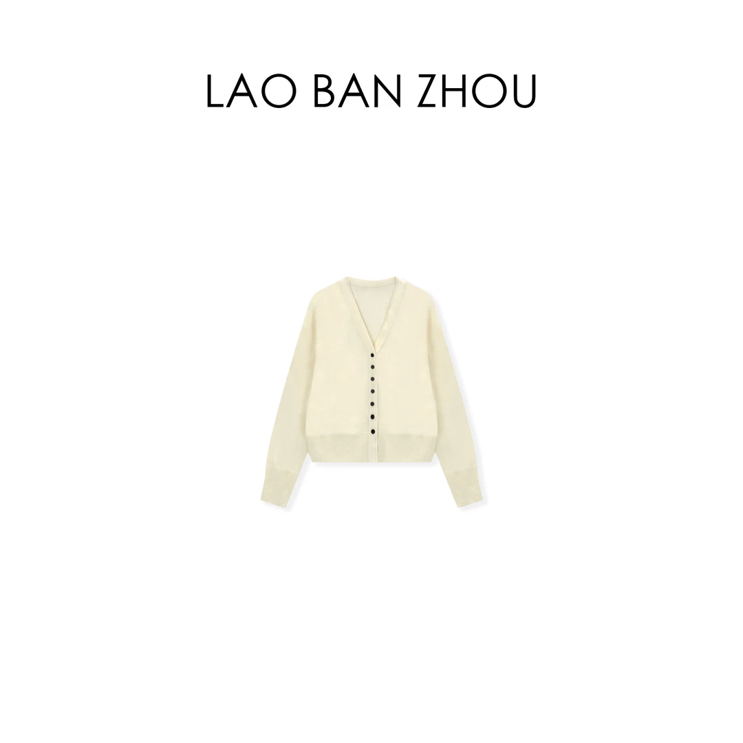 【老板周】设计感 春季新款双层V领单排扣百搭针织上衣