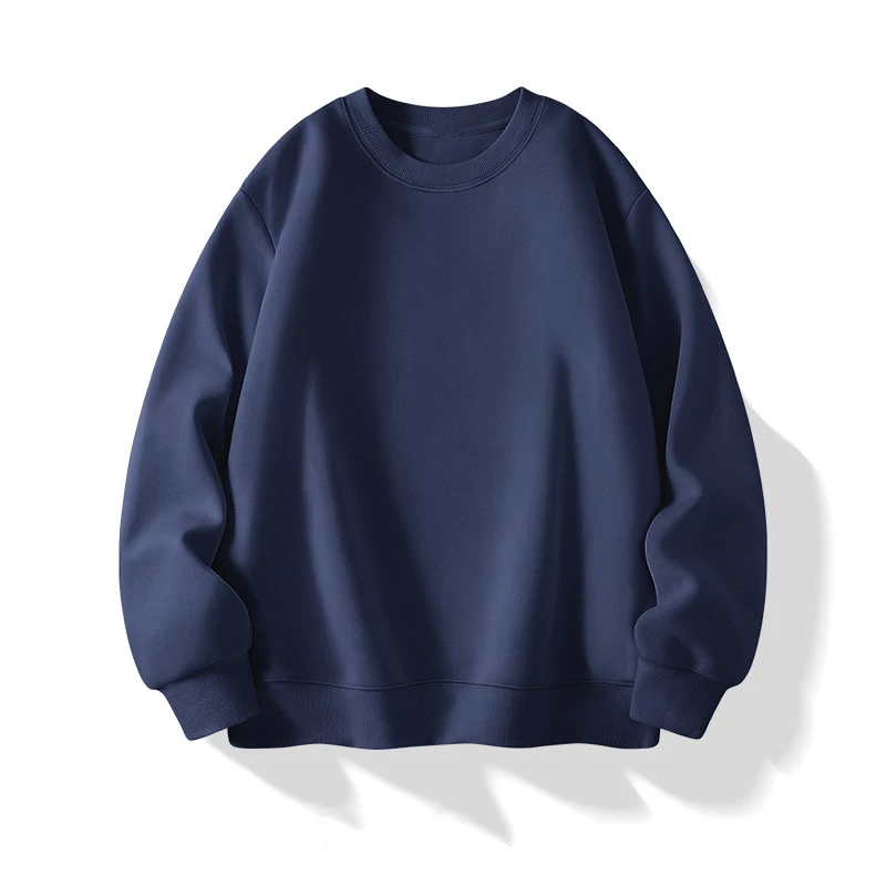 免烫明线圆领纯色长袖秋冬卫衣百搭宽松上衣男士休闲加绒韩版套头