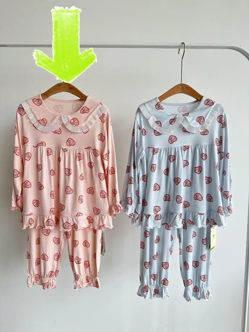 202.春夏女童爱心小熊浅粉睡衣【NO退换】