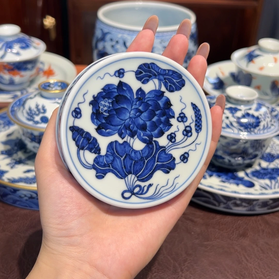 青花雯华堂手绘盖置