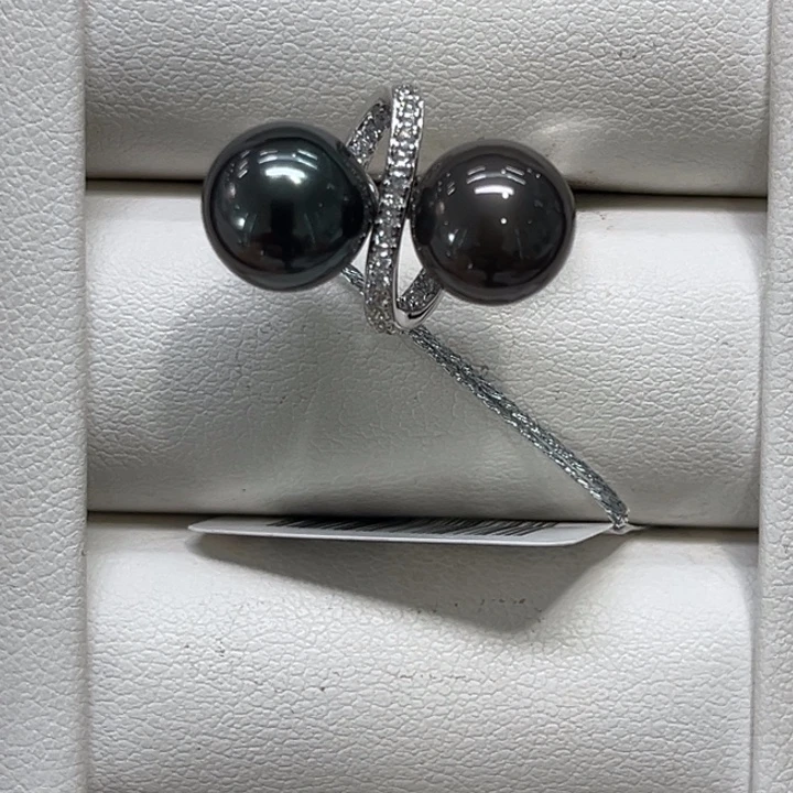 海水珍珠戒圈银S925镶嵌大溪地9-10mm 90号