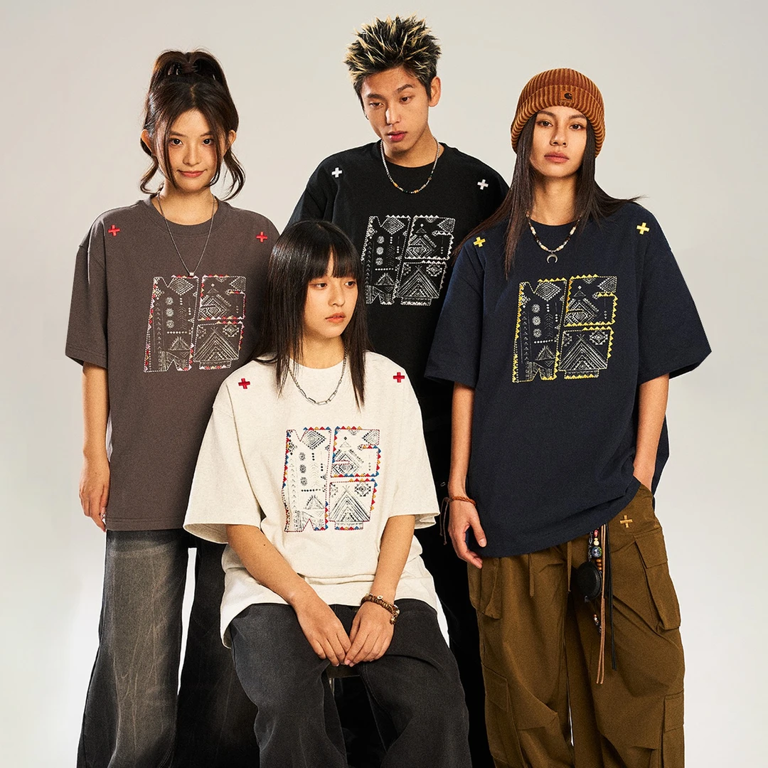 NSTNEW START发芽计划游牧之疆美式复古潮牌刺绣情侣宽松短袖T恤