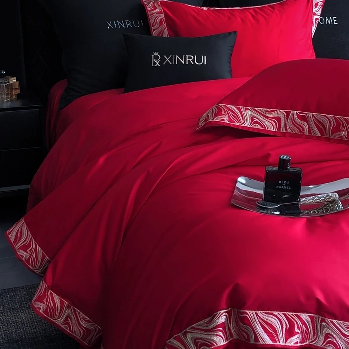 2025新款160s匹马棉高奢典藏简约全棉大红四件套 结婚