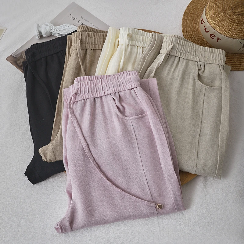 夏季新款高端泡泡麻！天然亚麻面料休闲裤！高腰百搭直筒裤！