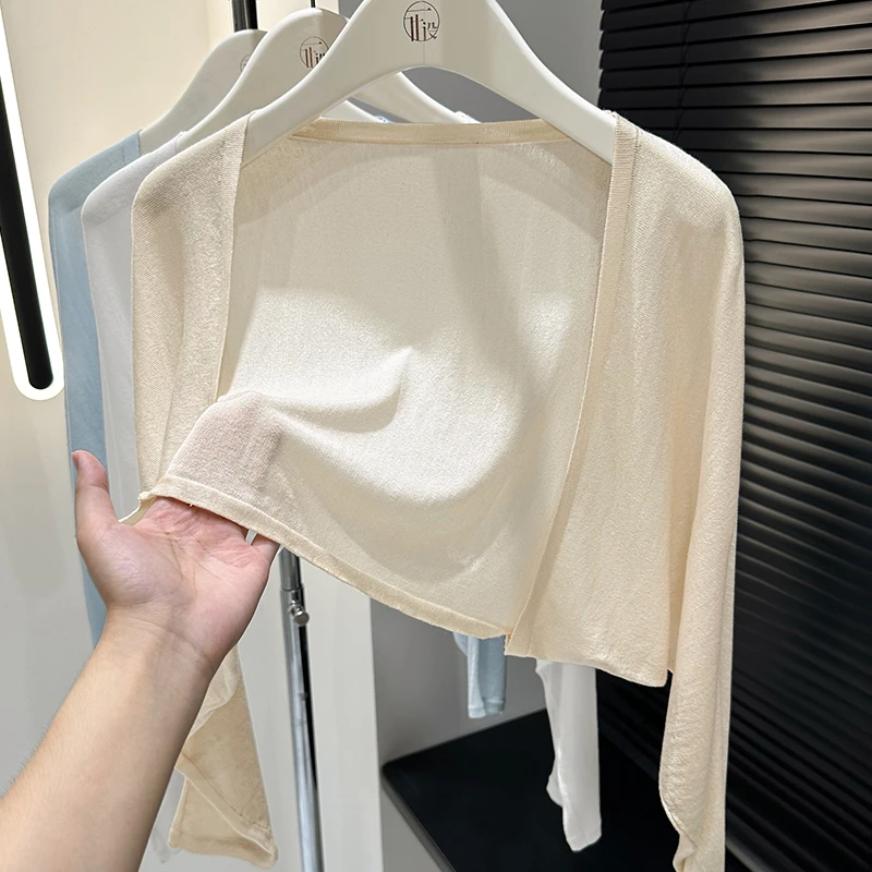 杏色长袖小香风外套女2025夏季新款搭配连衣裙防晒薄款小开衫外搭